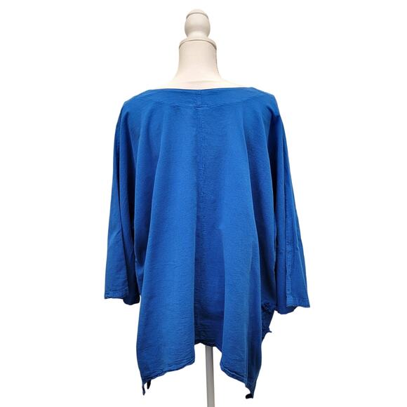 Cottonseed Wear Top Women's XL/1X Blue 100% Cotton Lagenlook Tropical Shark Bite - Picture 2 of 9